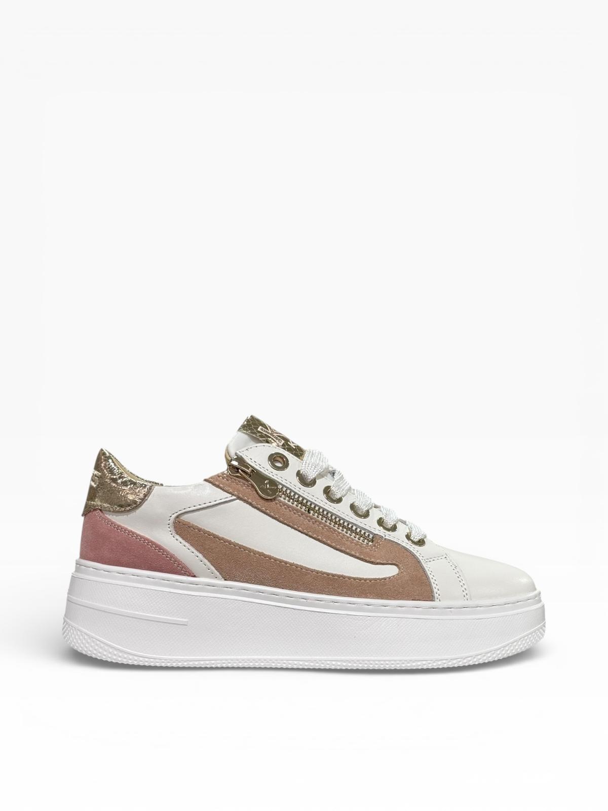 SNEAKERS KEYS BIANCO SLIP ON INSERTI ORO E ROSA