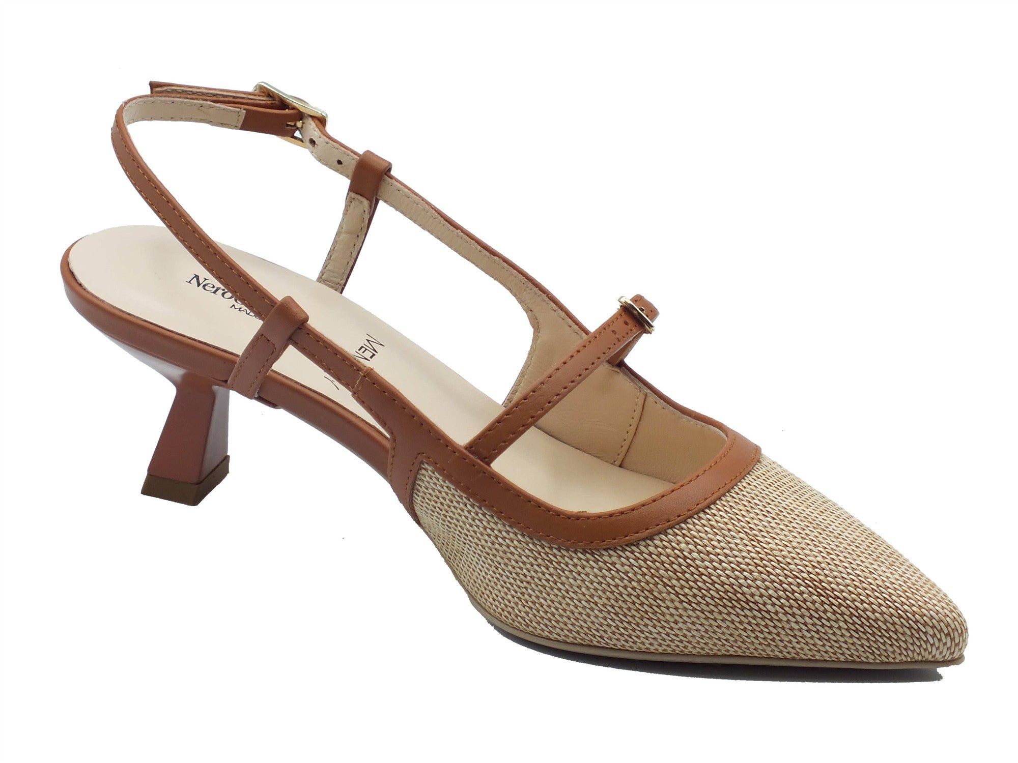 NEROGIARDINI E615471D PAGLIA COGNAC SANDALI A PUNTA