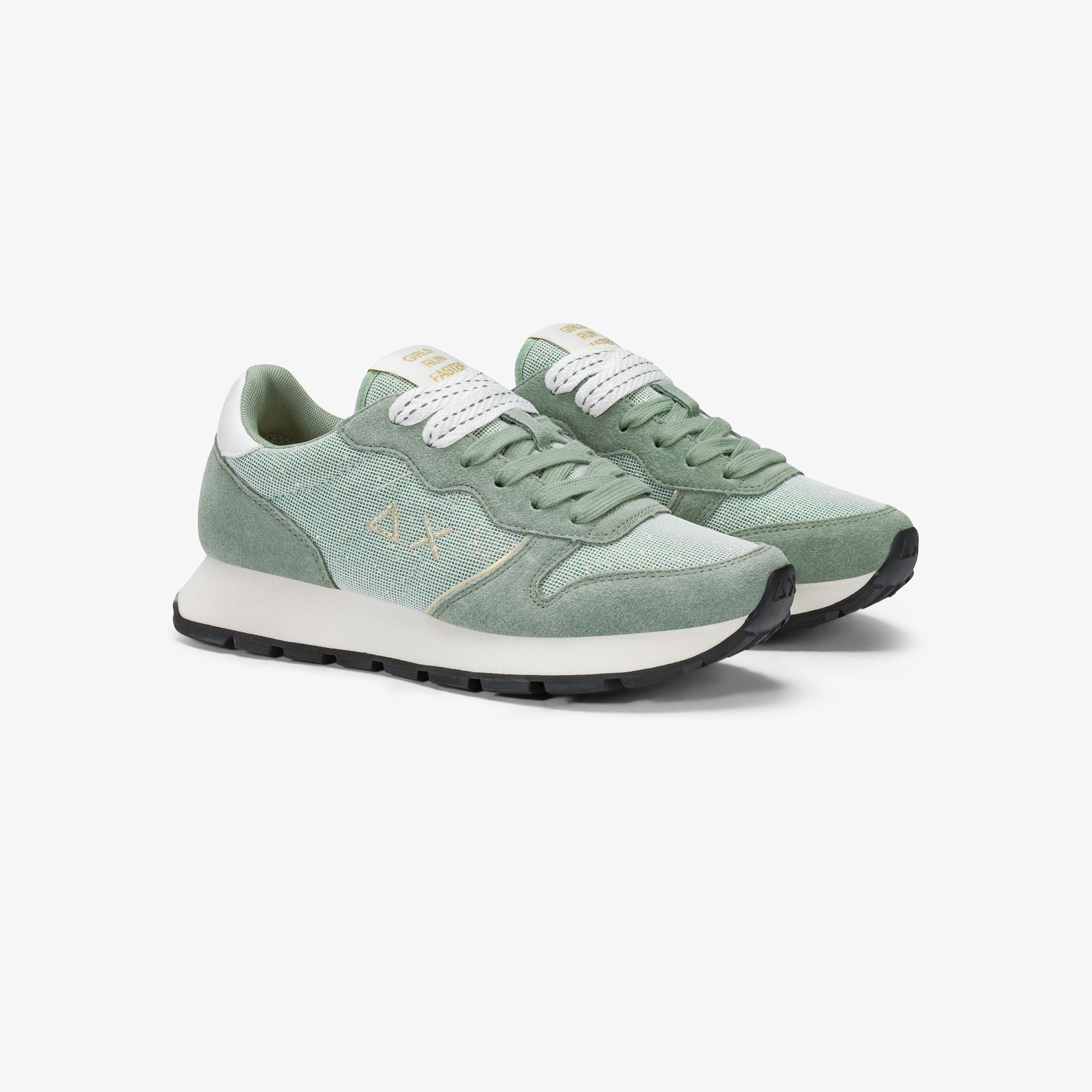 Sneaker Ally Glitter in suede e lurex verde salvia