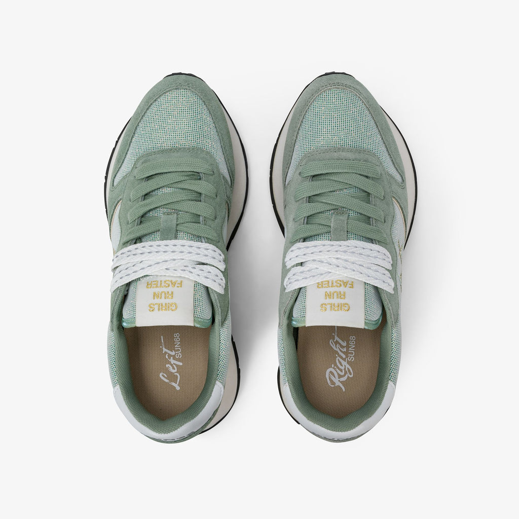Sneaker Ally Glitter in suede e lurex verde salvia
