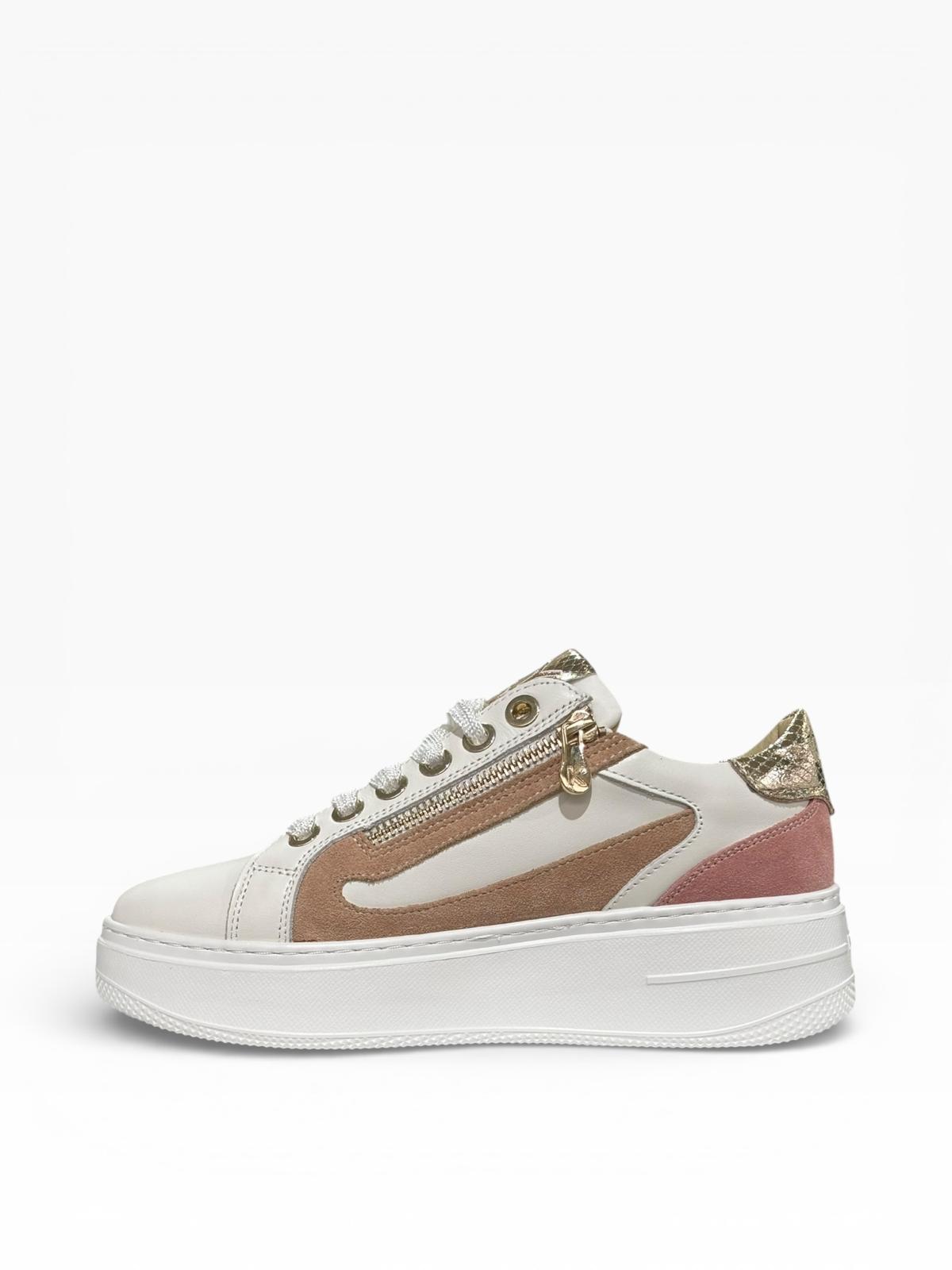 SNEAKERS KEYS BIANCO SLIP ON INSERTI ORO E ROSA